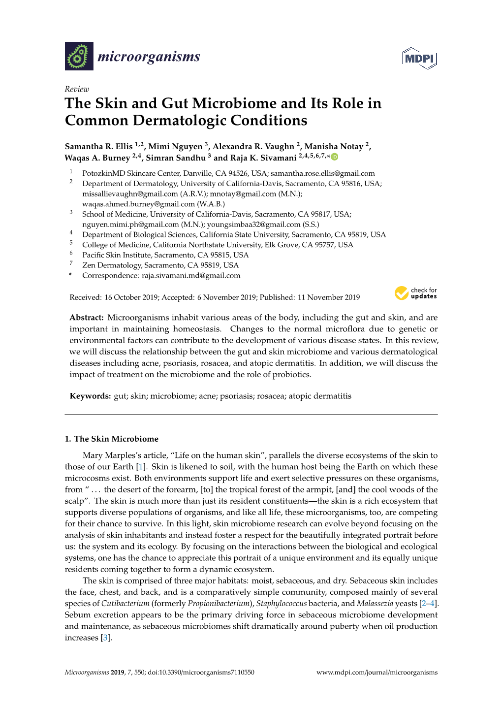 The Skin and Gut Microbiome and Its Role in Common Dermatologic Conditions