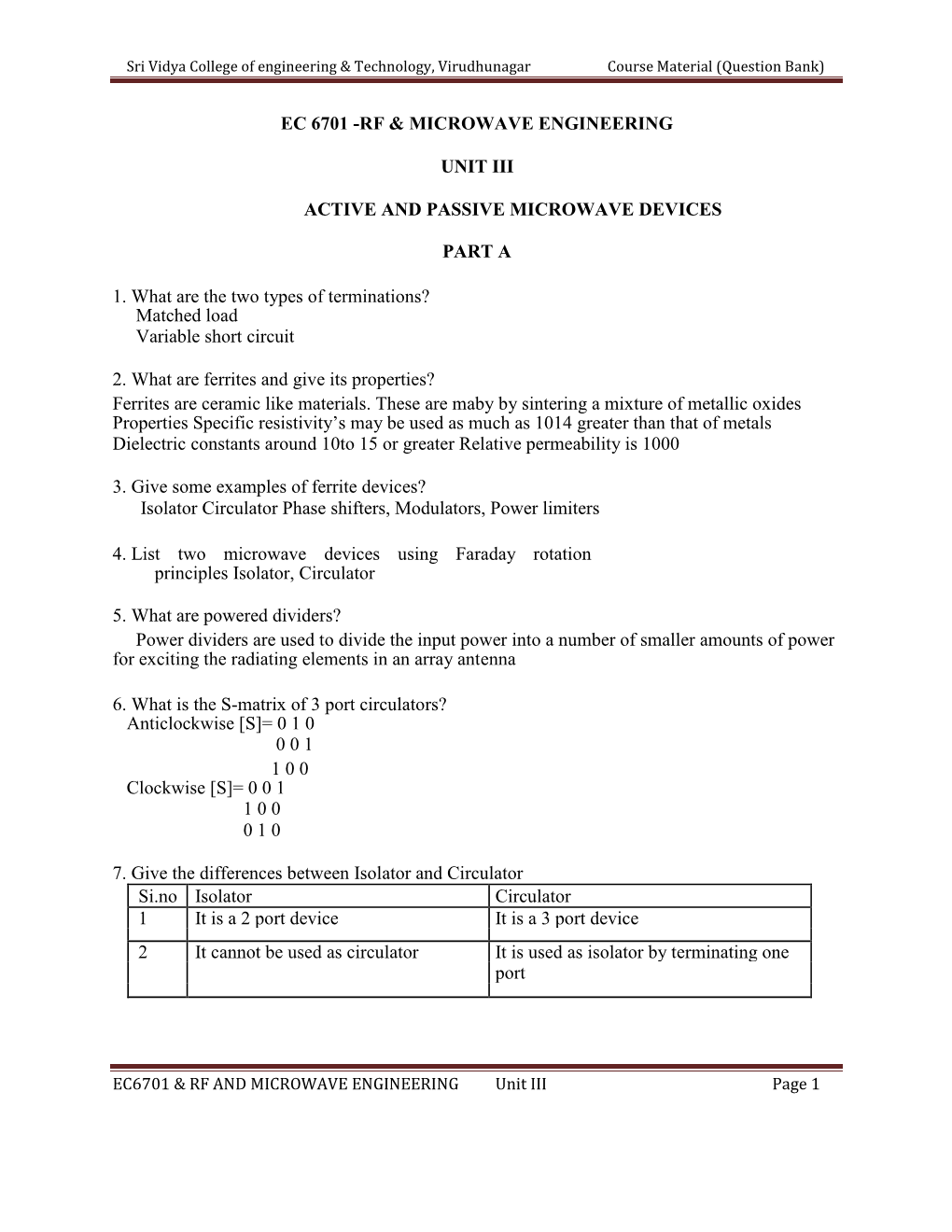 Rf & Microwave Engineering Unit Iii Active and Passive