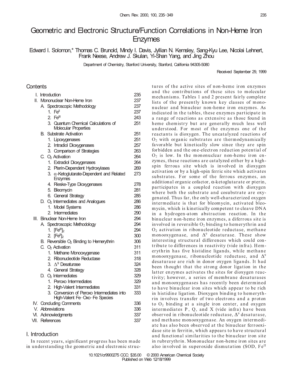 Geometric and Electronic Structure/Function Correlations in Non-Heme Iron Enzymes Edward I