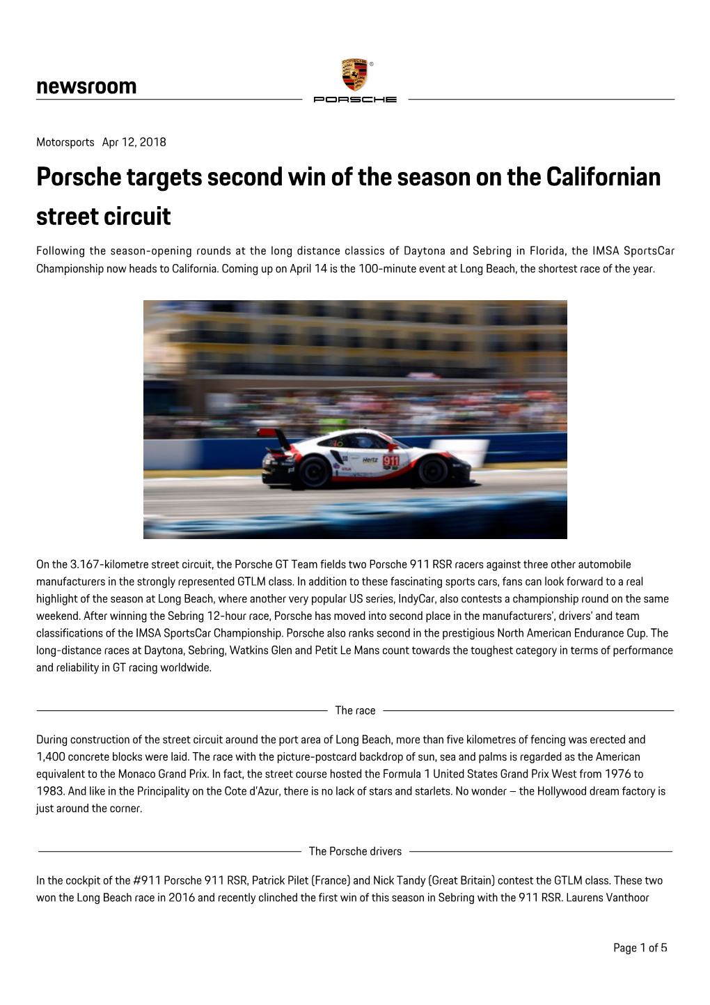 Porsche Targets Second Win of the Season on the Californian Street
