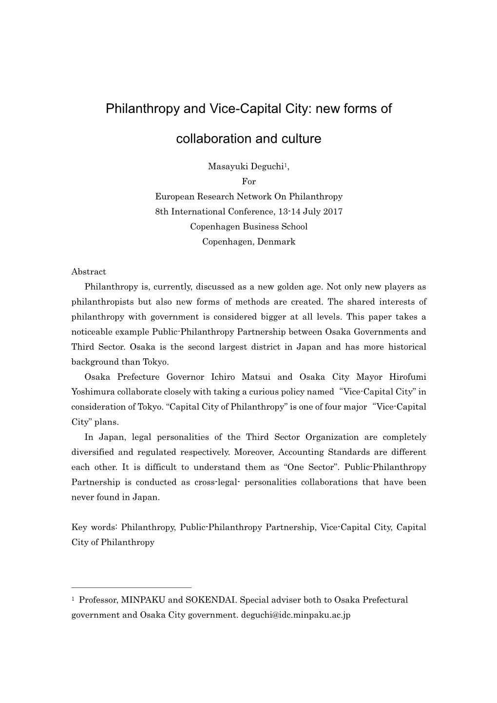 Philanthropy and Vice-Capital City: New Forms Of