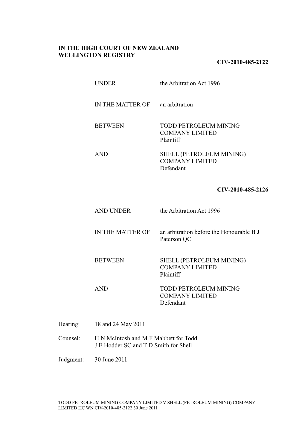 TODD PETROLEUM MINING CO LTD V SHELL