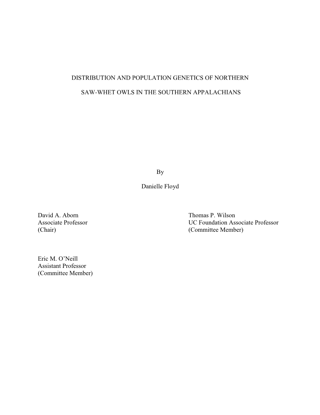 Distribution and Population Genetics of Northern Saw-Whet