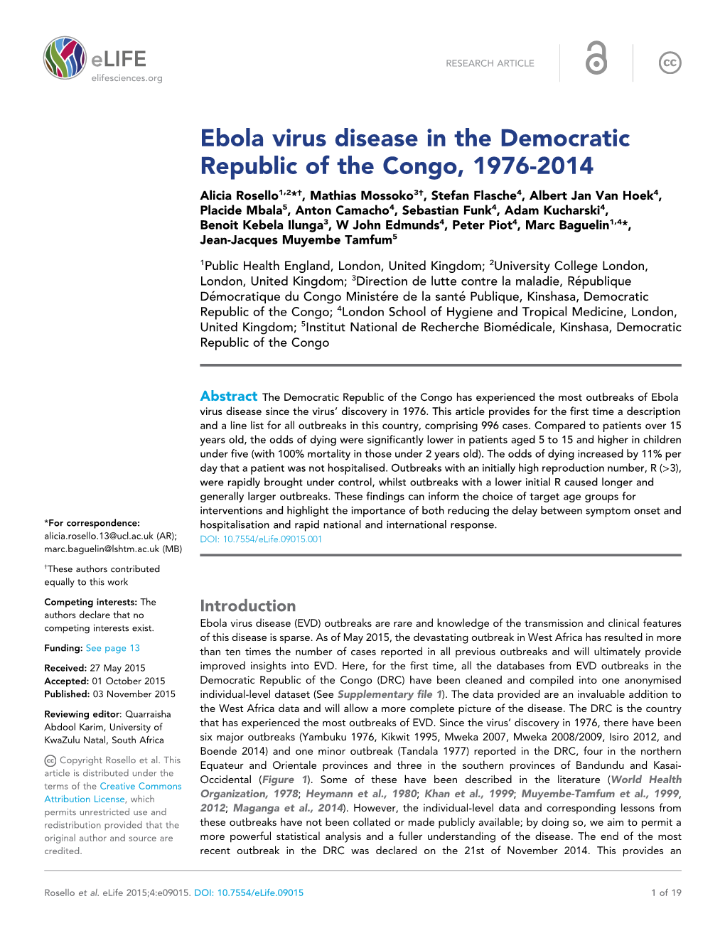 Ebola Virus Disease in the Democratic Republic of the Congo, 1976-2014