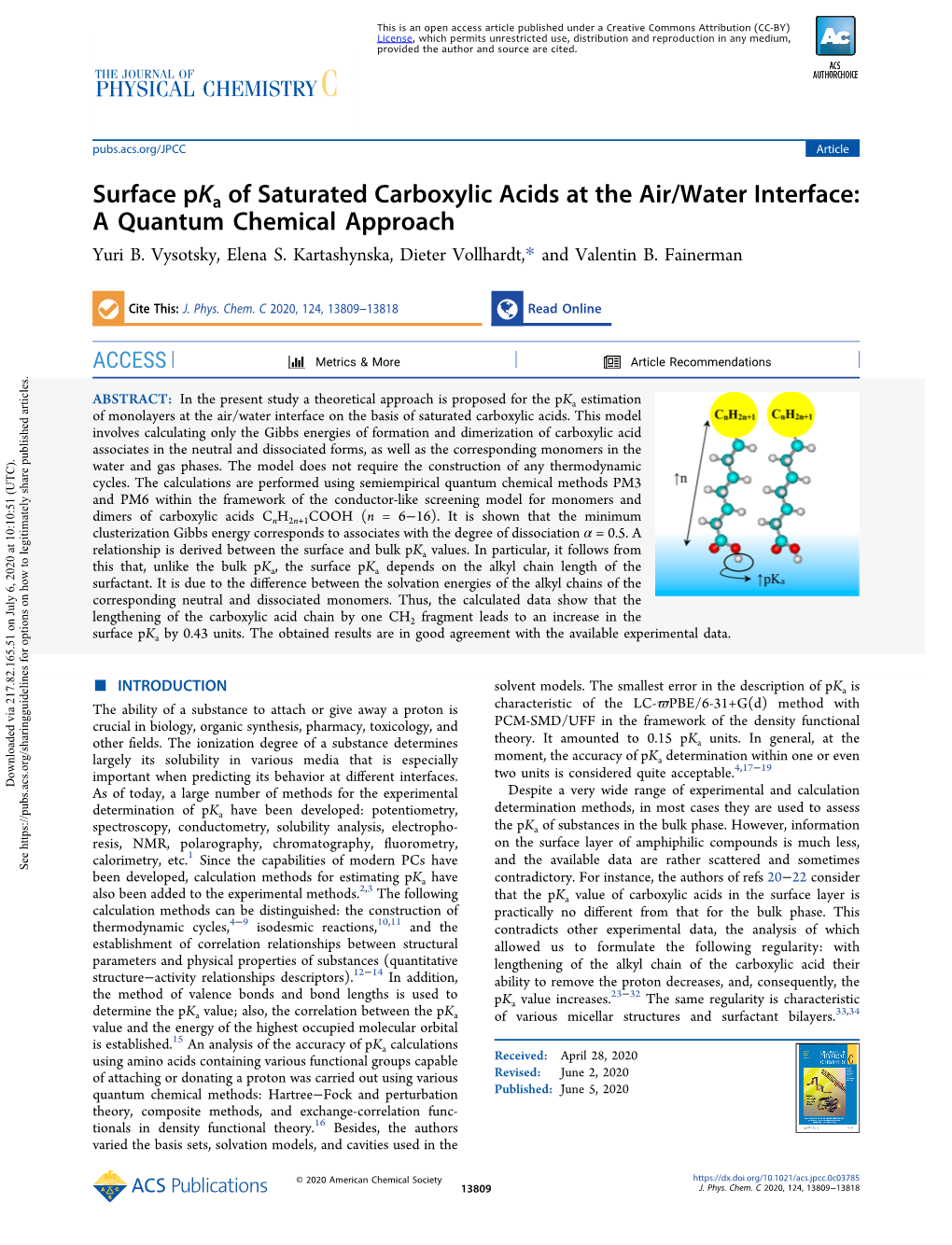 Surface Pka of Saturated Carboxylic Acids at the Air/Water Interface