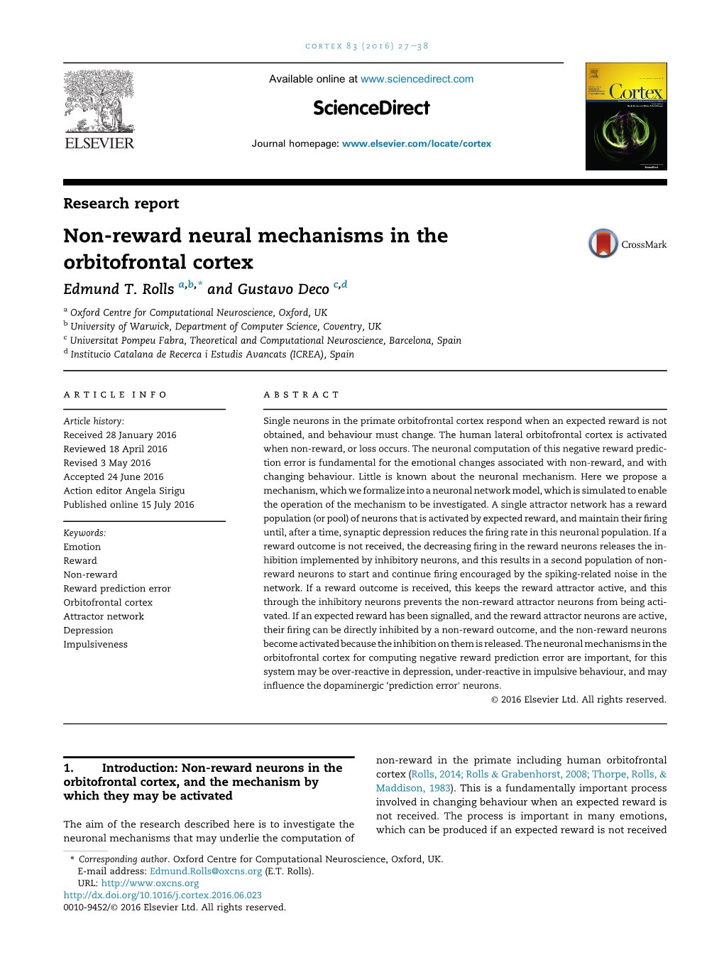 Non-Reward Neural Mechanisms in the Orbitofrontal Cortex Edmund T