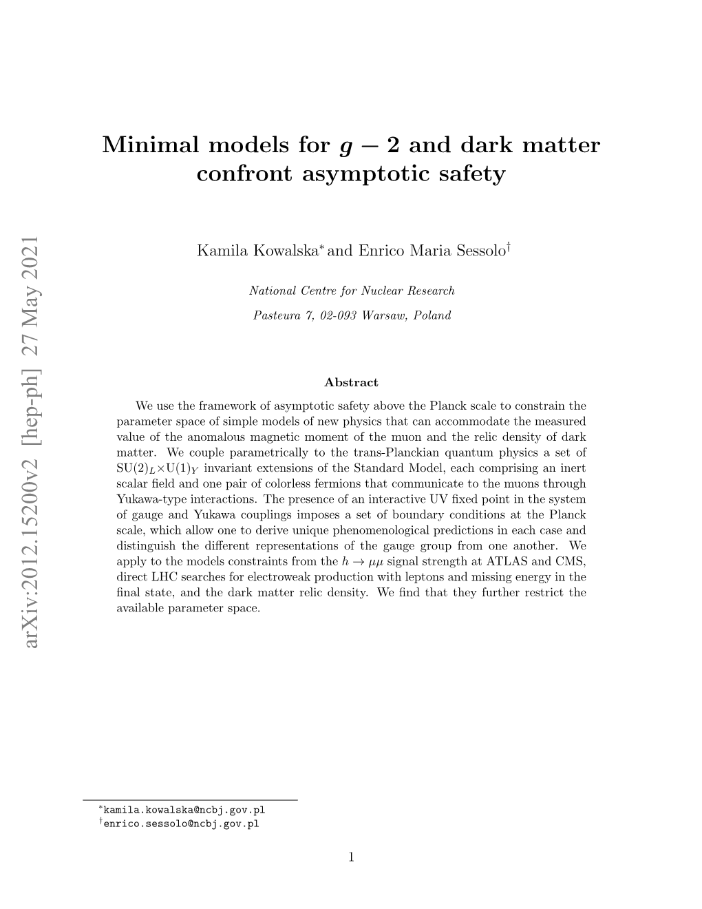 2 and Dark Matter Confront Asymptotic Safety