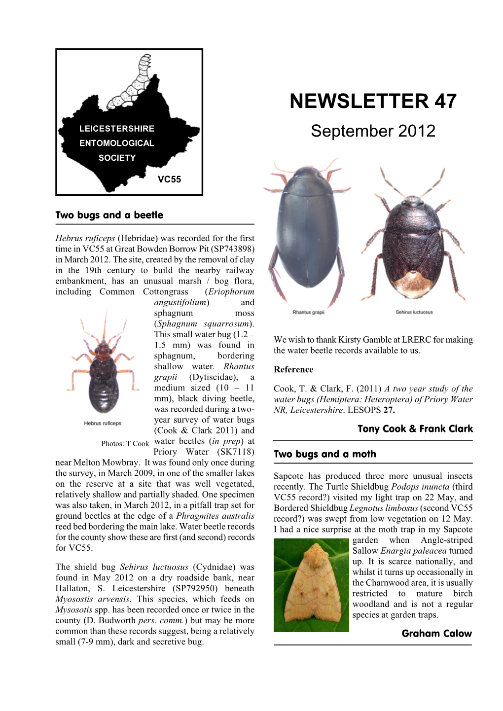 Newsletter 46) and the 16 Hinckley Road, Dadlington Loughborough Naturalists’ Club Spiders of Leics