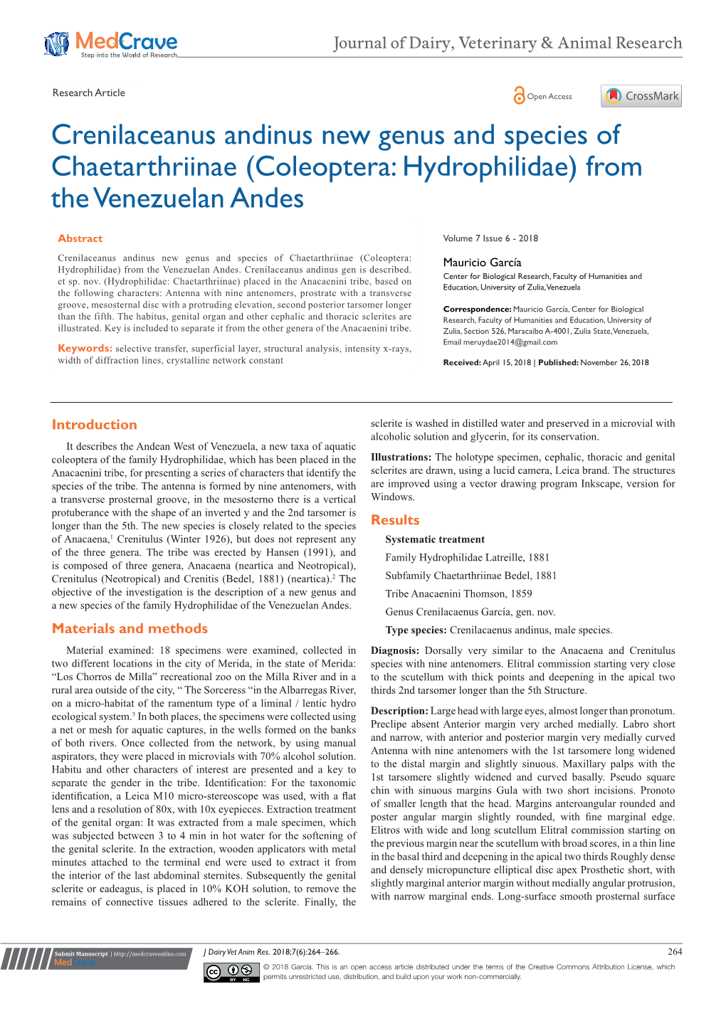 Coleoptera: Hydrophilidae) from the Venezuelan Andes