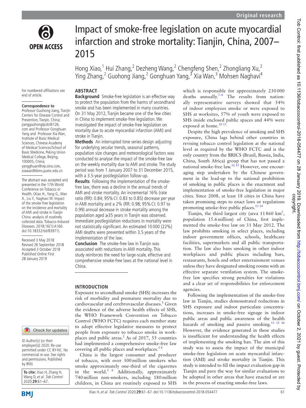 Free Legislation on Acute Myocardial Infarction and Stroke Mortality