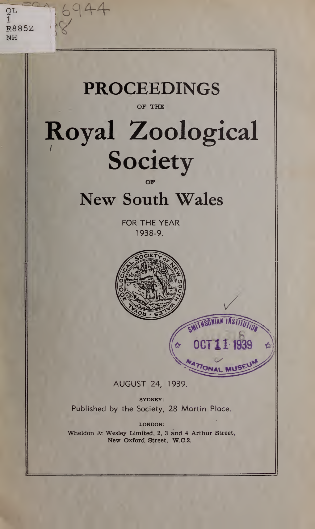 Proceedings of the Royal Zoological Society of New South Wales