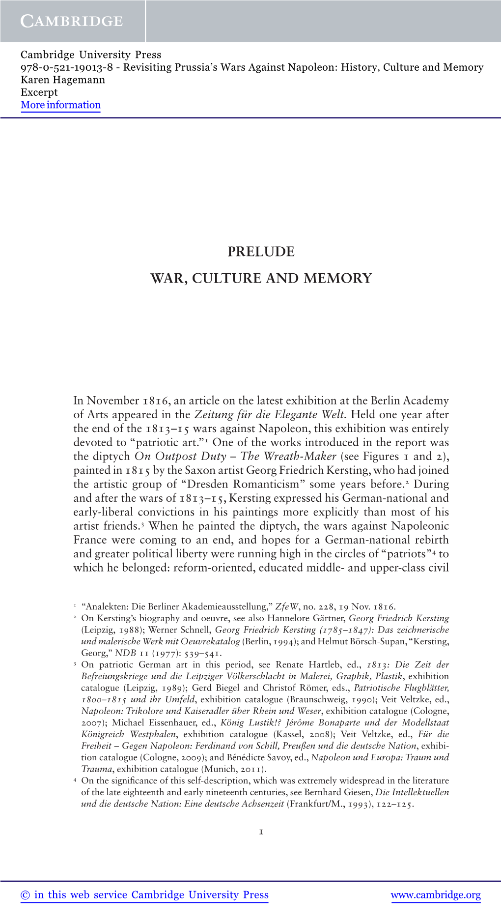 Prelude War, Culture and Memory