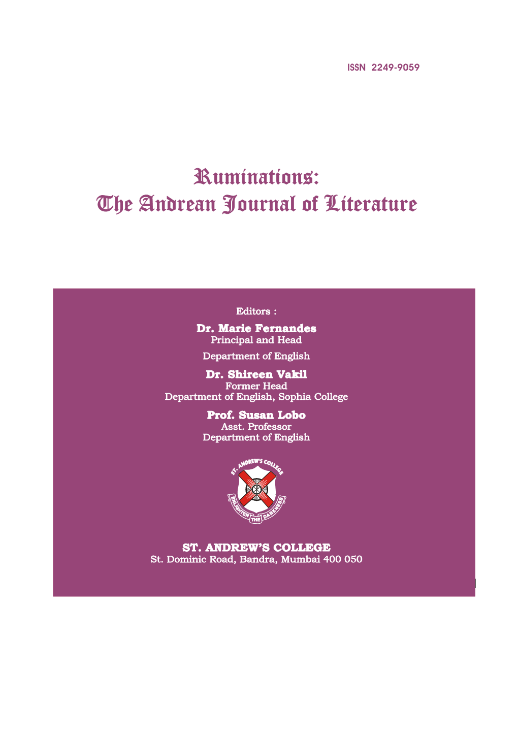 Ruminations: the Andrean Journal of Literature