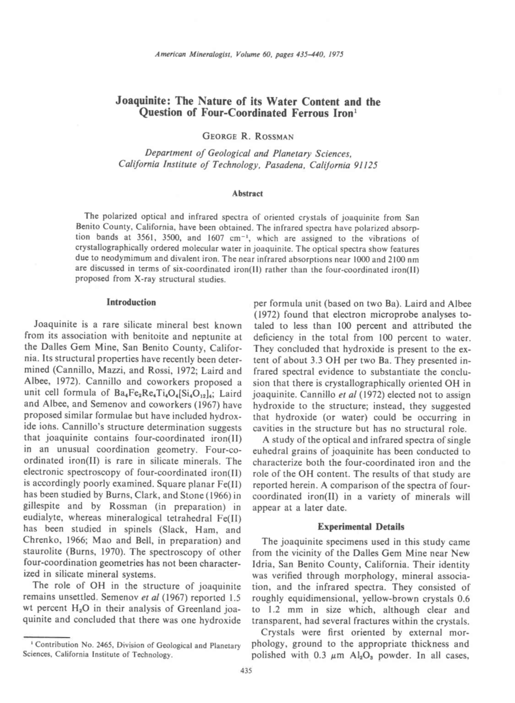 Joaquinite: the Nature of Its Water Content and the Question of Four