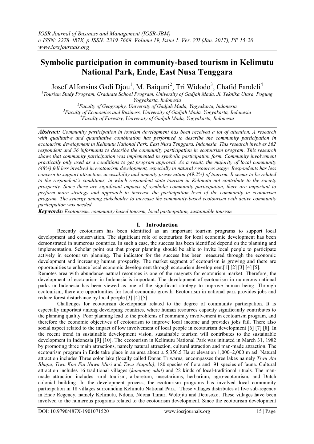 Symbolic Participation in Community-Based Tourism in Kelimutu National Park, Ende, East Nusa Tenggara