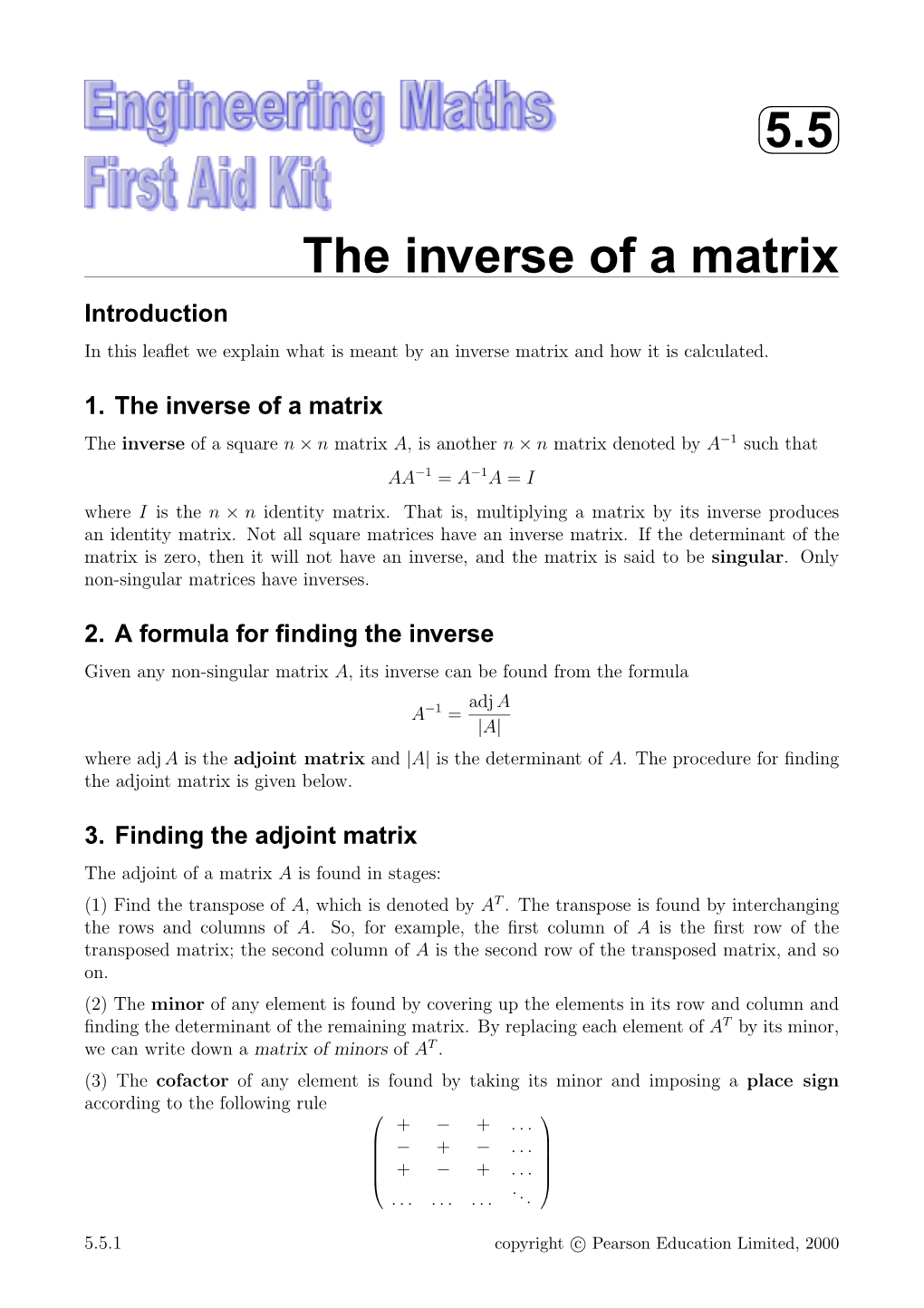 5.5 the Inverse of a Matrix