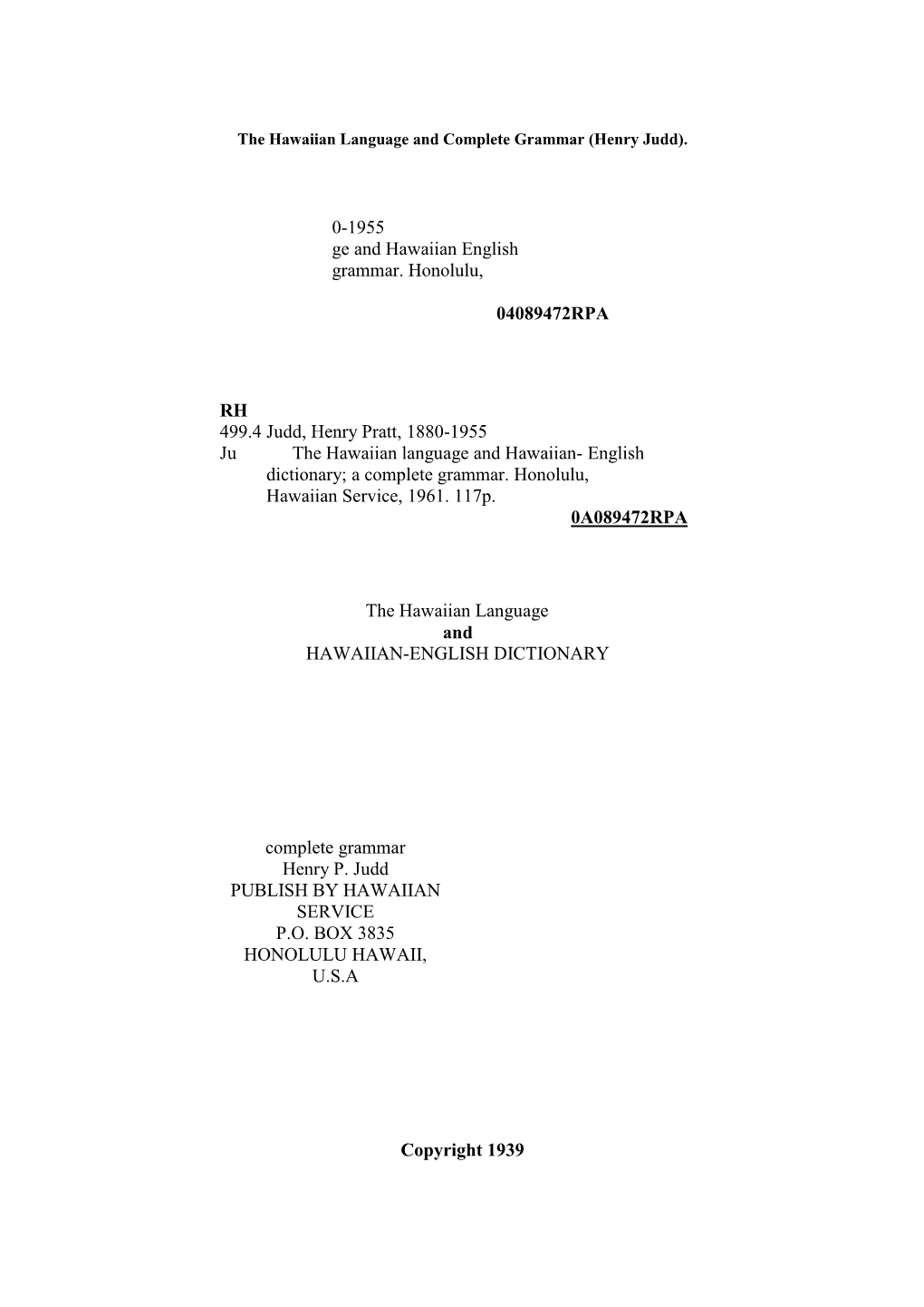 0-1955 Ge and Hawaiian English Grammar. Honolulu, 04089472RPA