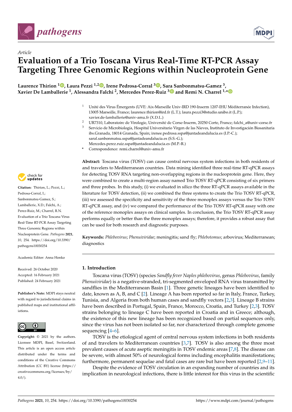 Evaluation of a Trio Toscana Virus Real-Time RT-PCR Assay Targeting Three Genomic Regions Within Nucleoprotein Gene