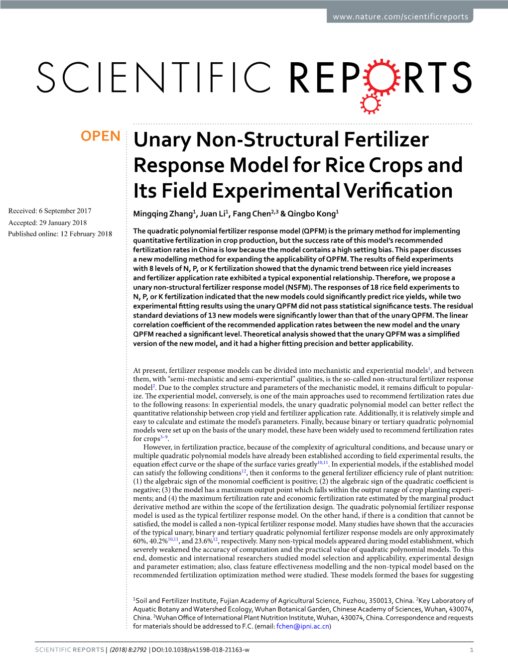 Unary Non-Structural Fertilizer Response Model for Rice Crops