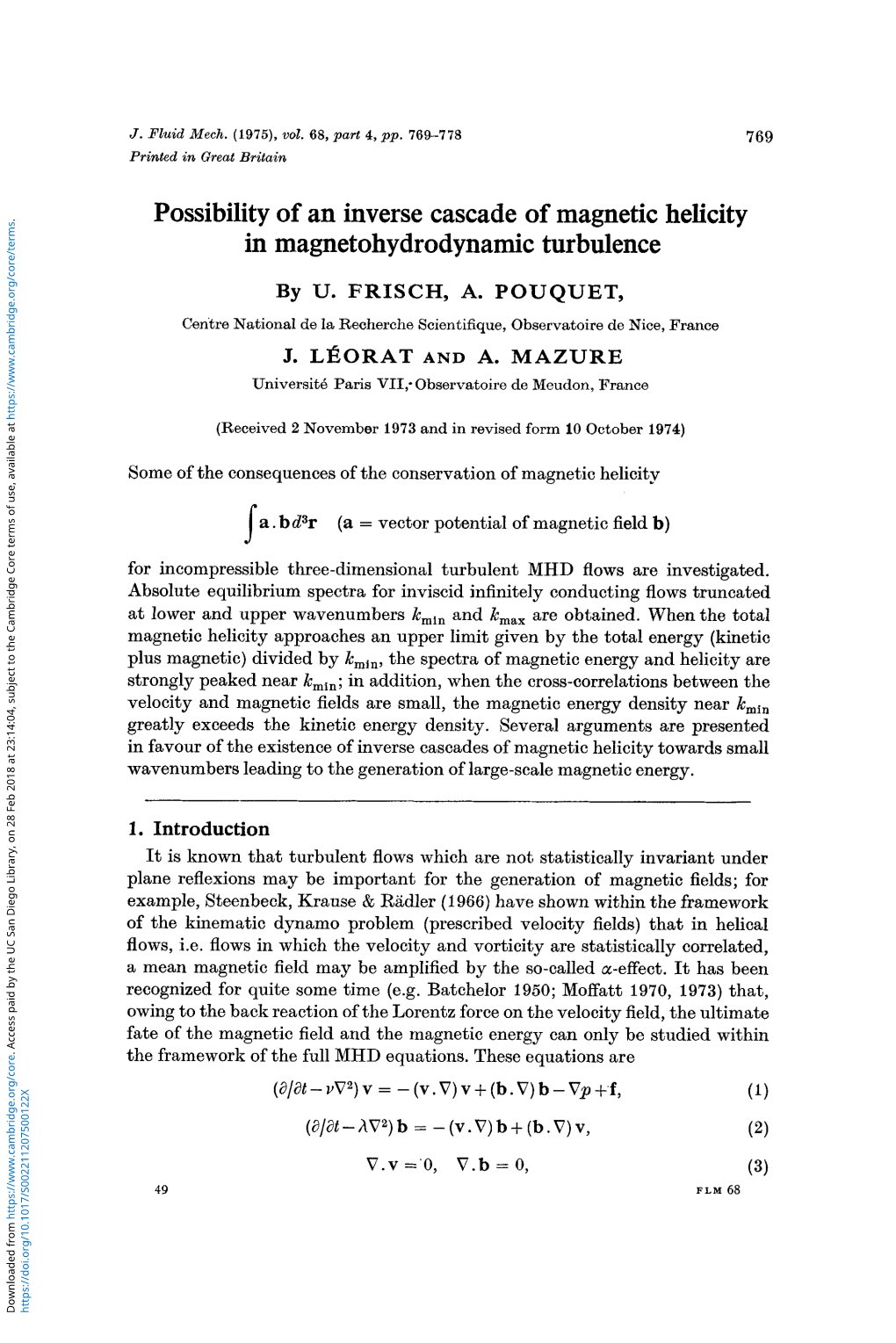 Inverse Cascade Magnetic Helicity