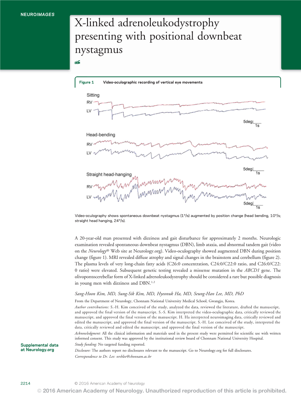 X-Linked Adrenoleukodystrophy Presenting with Positional Downbeat Nystagmus