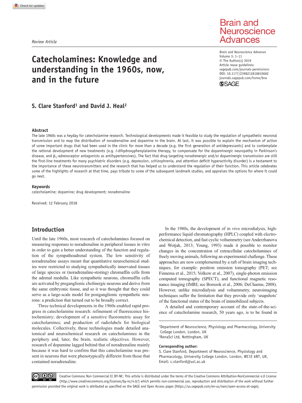 Catecholamines: Knowledge and Understanding in the 1960S, Now, and in the Future