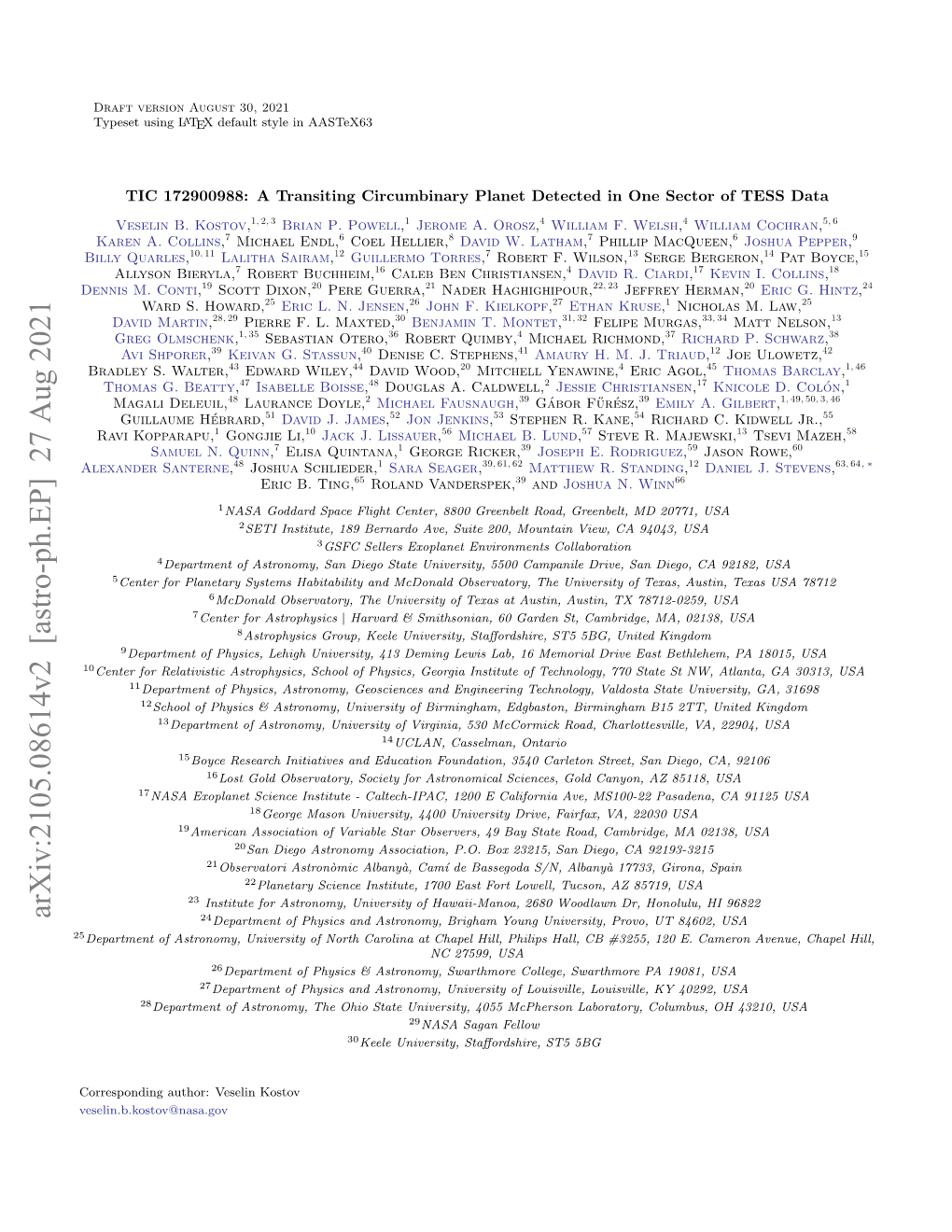 Arxiv:2105.08614V2 [Astro-Ph.EP] 27 Aug 2021