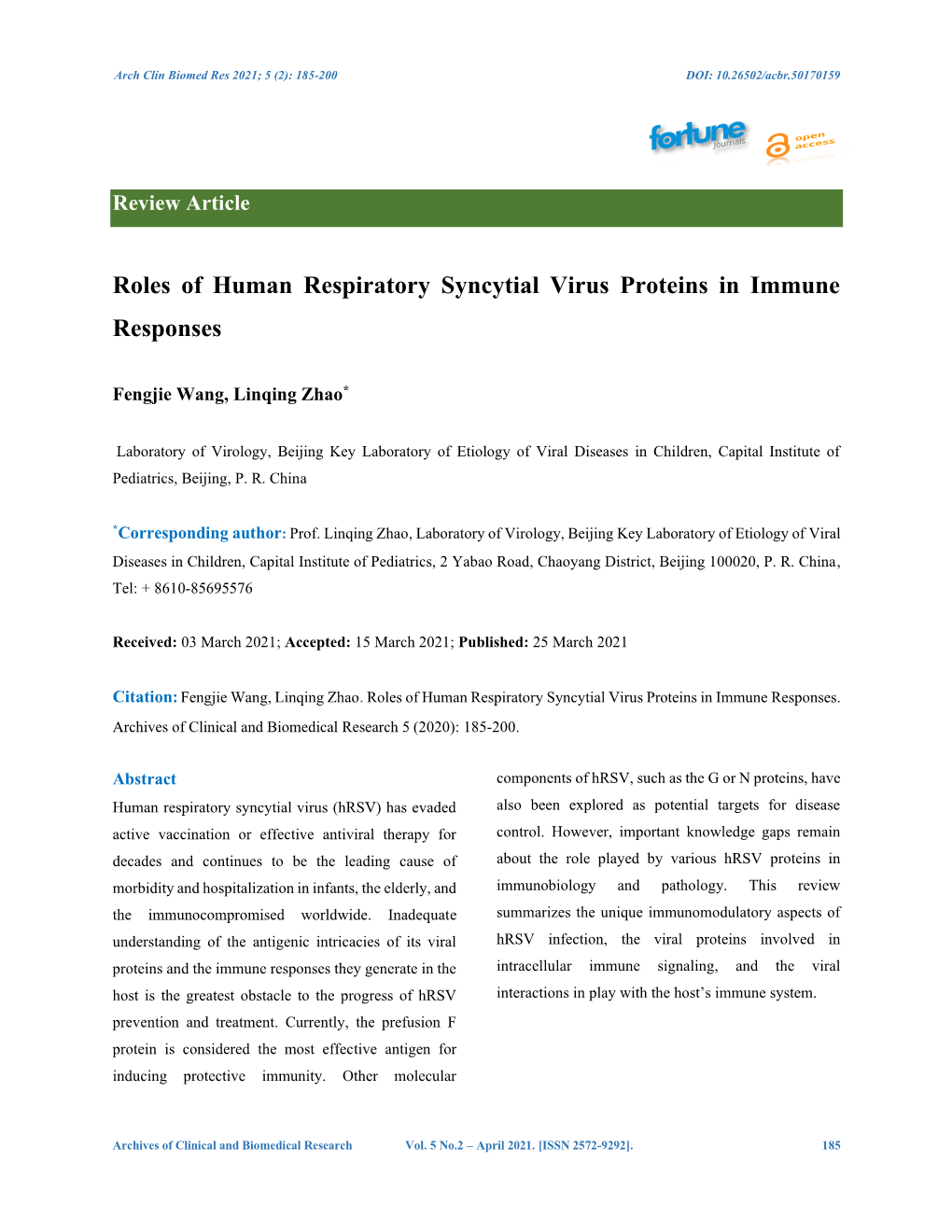 Roles of Human Respiratory Syncytial Virus Proteins in Immune Responses