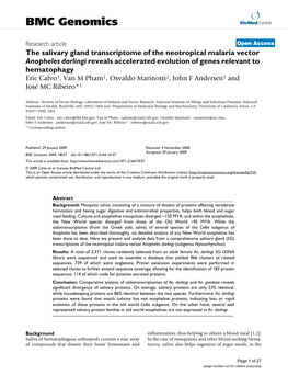 The Salivary Gland Transcriptome of the Neotropical Malaria Vector