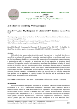 A Checklist for Identifying Meliolales Species