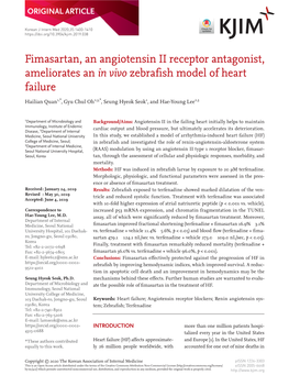 Fimasartan, an Angiotensin II Receptor Antagonist, Ameliorates an in Vivo Zebrafish Model of Heart Failure