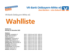VR-Bank Ostbayern-Mitte Eg Wahlliste