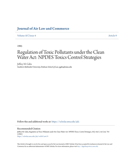 Regulation of Toxic Pollutants Under the Clean Water Act: NPDES Toxics Control Strategies Jeffrey M
