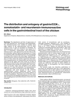 And Neurotensin-Immunoreactive Cells in the Gastrointestinal Tract of the Chicken