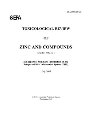 TOXICOLOGICAL REVIEW of ZINC and COMPOUNDS (CAS No