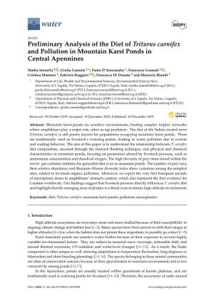 Preliminary Analysis of the Diet of Triturus Carnifex and Pollution in Mountain Karst Ponds in Central Apennines