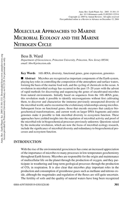 Molecular Approaches to Marine Microbial Ecology and the Marine Nitrogen Cycle
