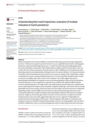 Understanding Tidal Marsh Trajectories: Evaluation of Multiple OPEN ACCESS Indicators of Marsh Persistence