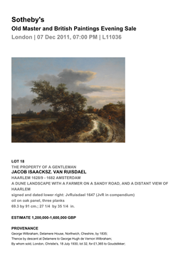 Sotheby's Old Master and British Paintings Evening Sale London | 07 Dec 2011, 07:00 PM | L11036