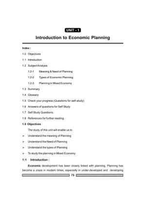 Introduction to Economic Planning