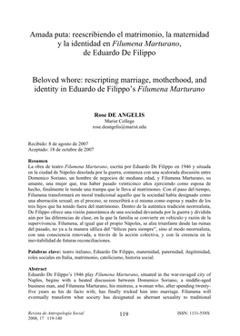 Reescribiendo El Matrimonio, La Maternidad Y La Identidad En Filumena Marturano, De Eduardo De Filippo