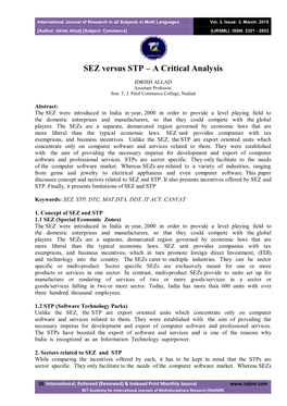 SEZ Versus STP – a Critical Analysis