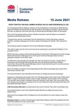Media Release 15 June 2021