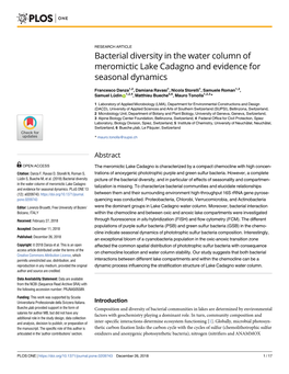 Bacterial Diversity in the Water Column of Meromictic Lake Cadagno and Evidence for Seasonal Dynamics
