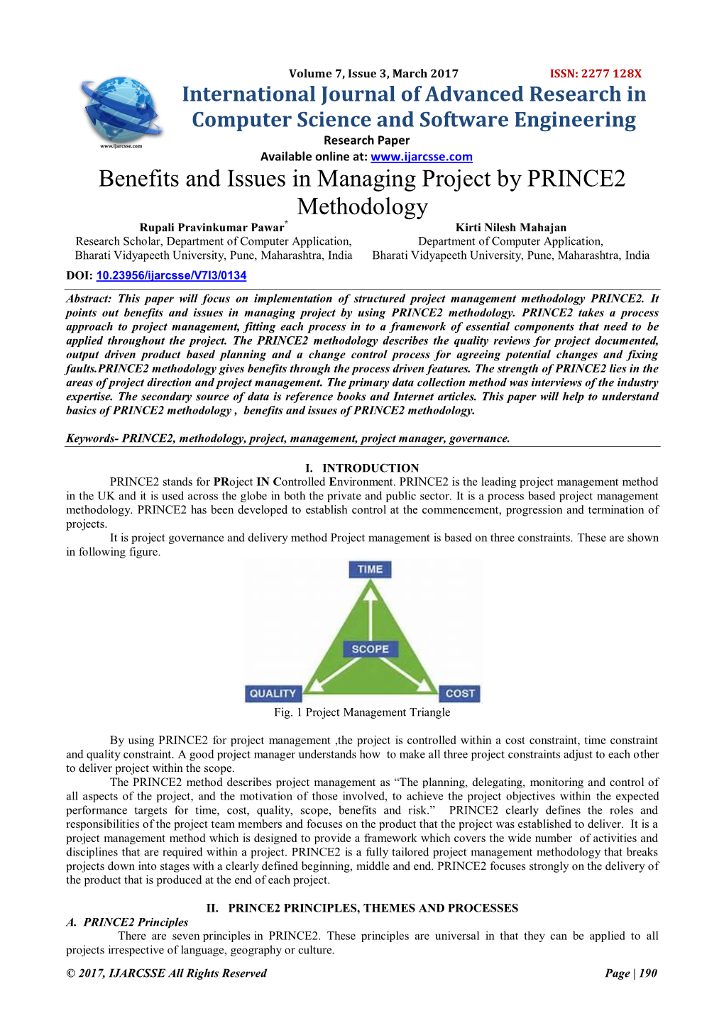 Benefits and Issues in Managing Project by PRINCE2 Methodology