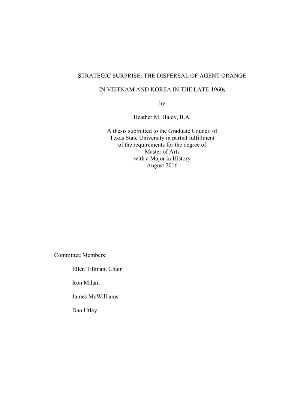 Strategic Surprise: the Dispersal of Agent Orange