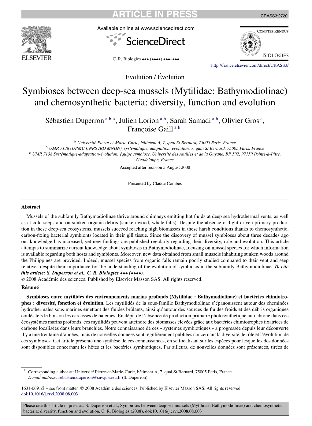 Symbioses Between Deep-Sea Mussels (Mytilidae: Bathymodiolinae) and Chemosynthetic Bacteria: Diversity, Function and Evolution