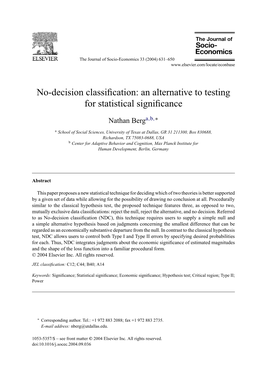 No-Decision Classification: an Alternative to Testing for Statistical