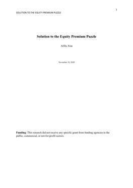 Solution to the Equity Premium Puzzle