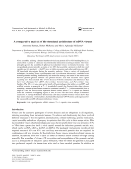 A Comparative Analysis of the Structural Architecture of Ssdna Viruses Antonette Bennett, Robert Mckenna and Mavis Agbandje-Mckenna*